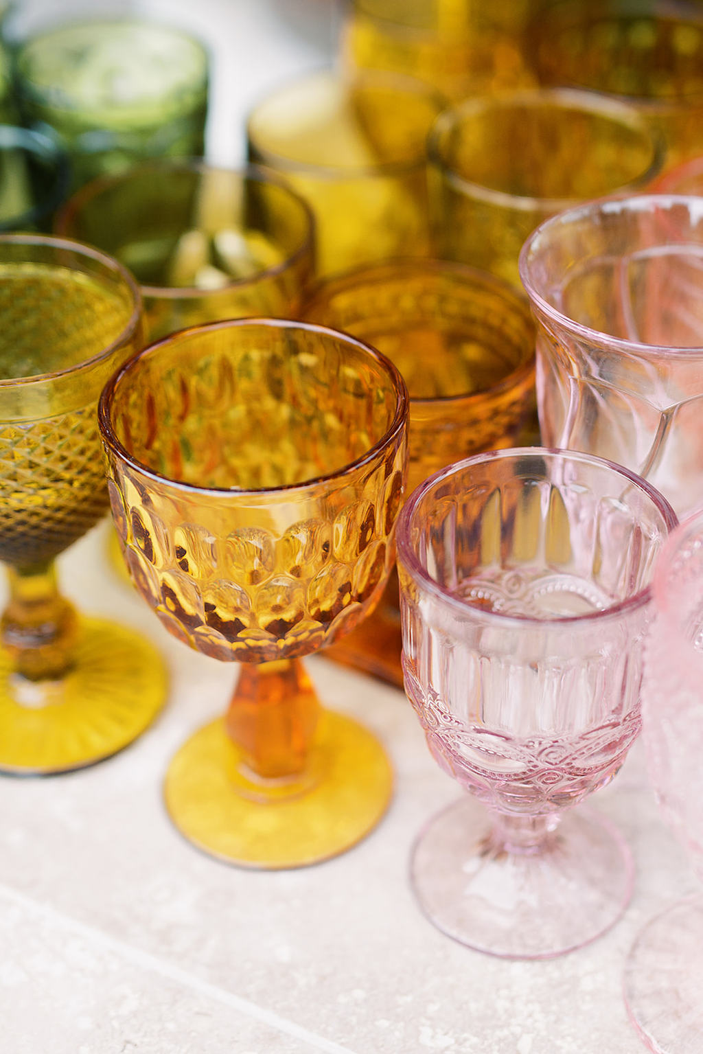 amber and pink glassware