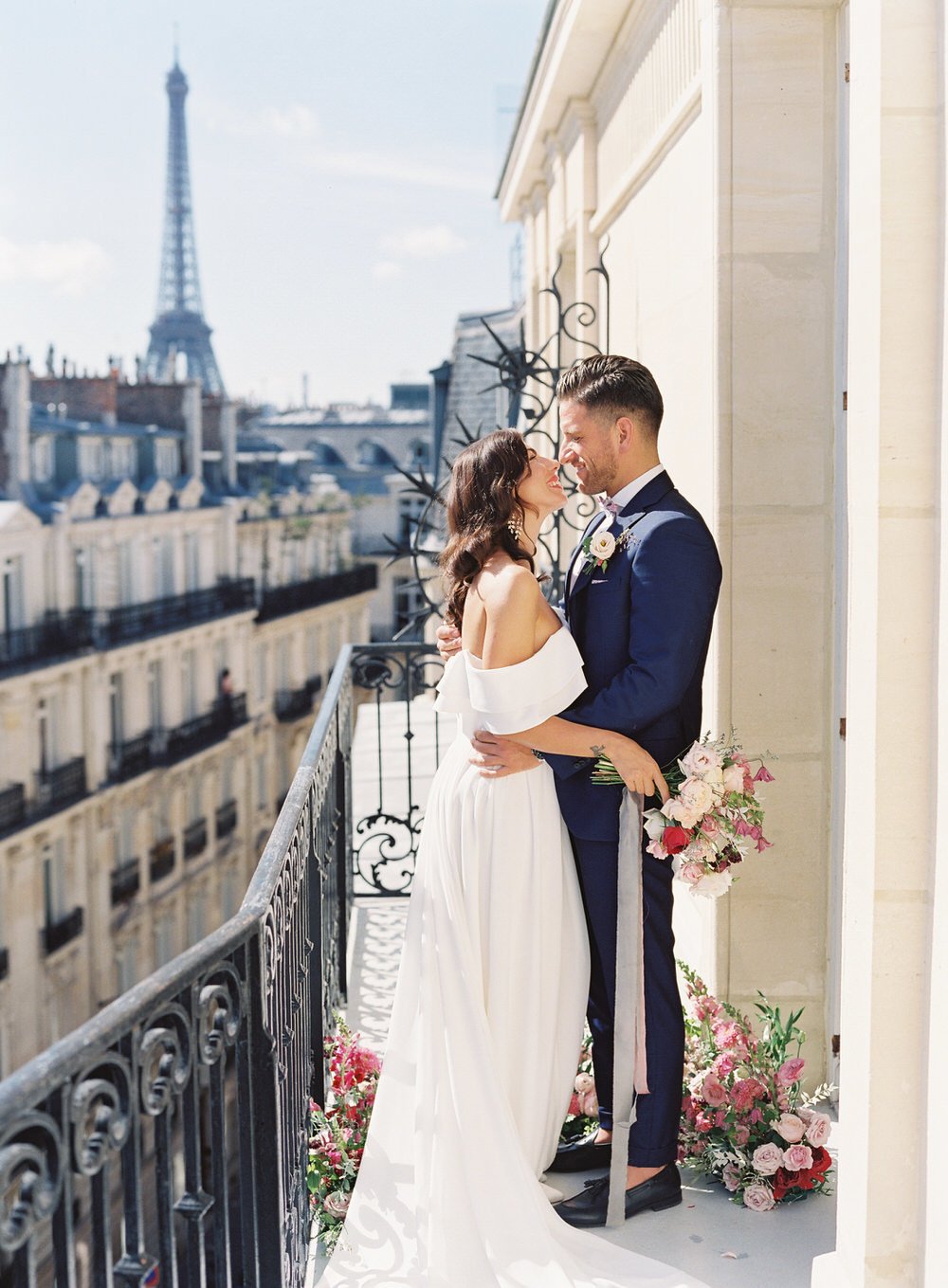 bride and groom portrait in Paris