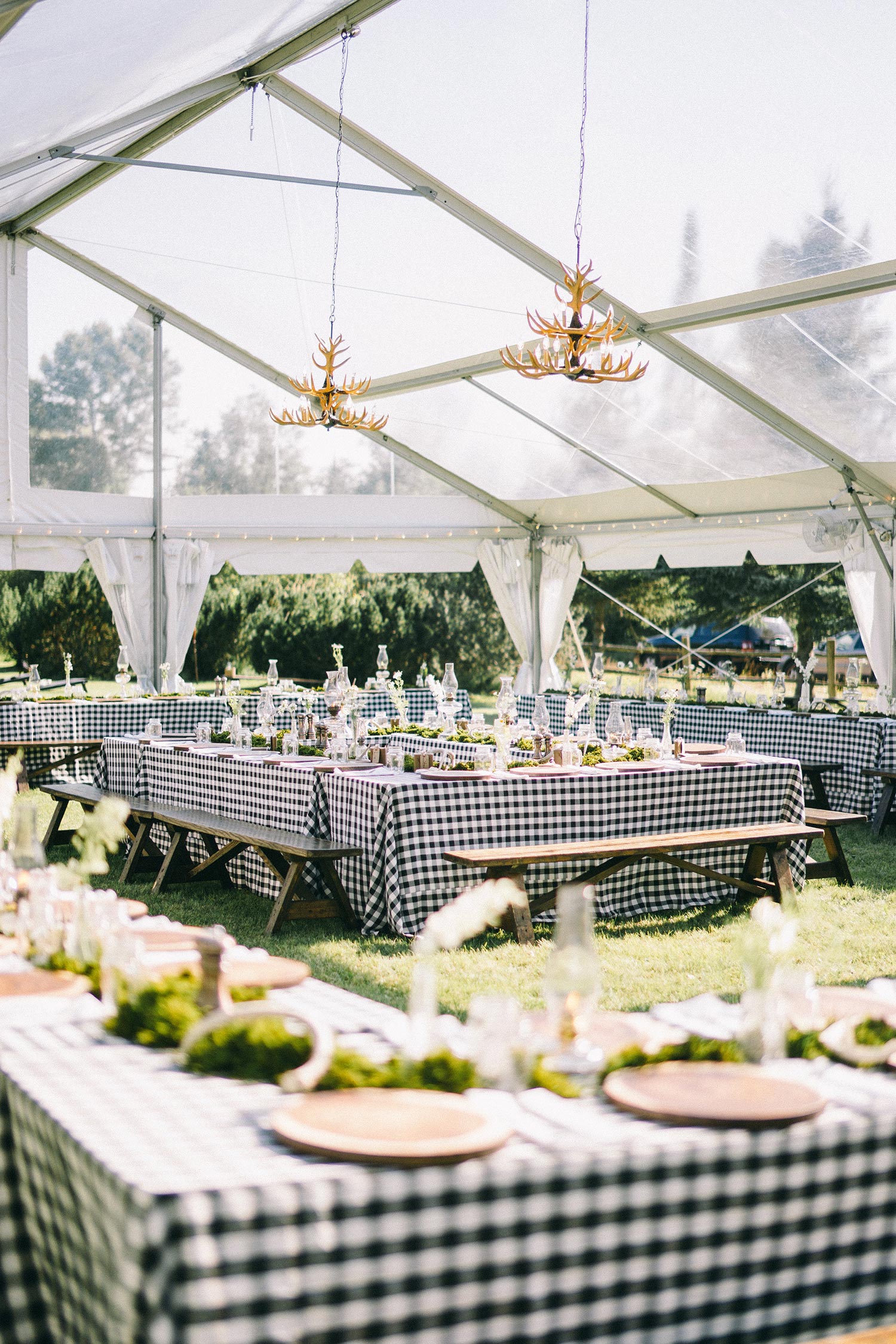 ranch style rehearsal dinner in clear tent