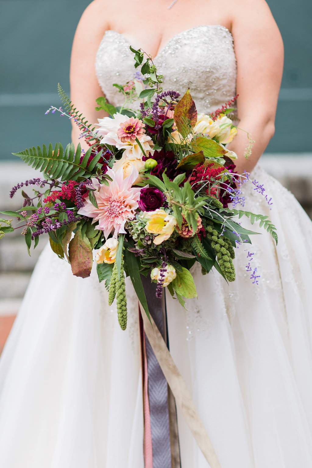 wild bouquet with ferns - https://ruffledblog.com/rustic-woodland-chic-wedding-inspiration-in-baltimore