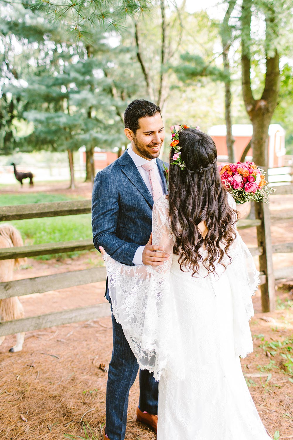 boho wedding dress with bell sleeves