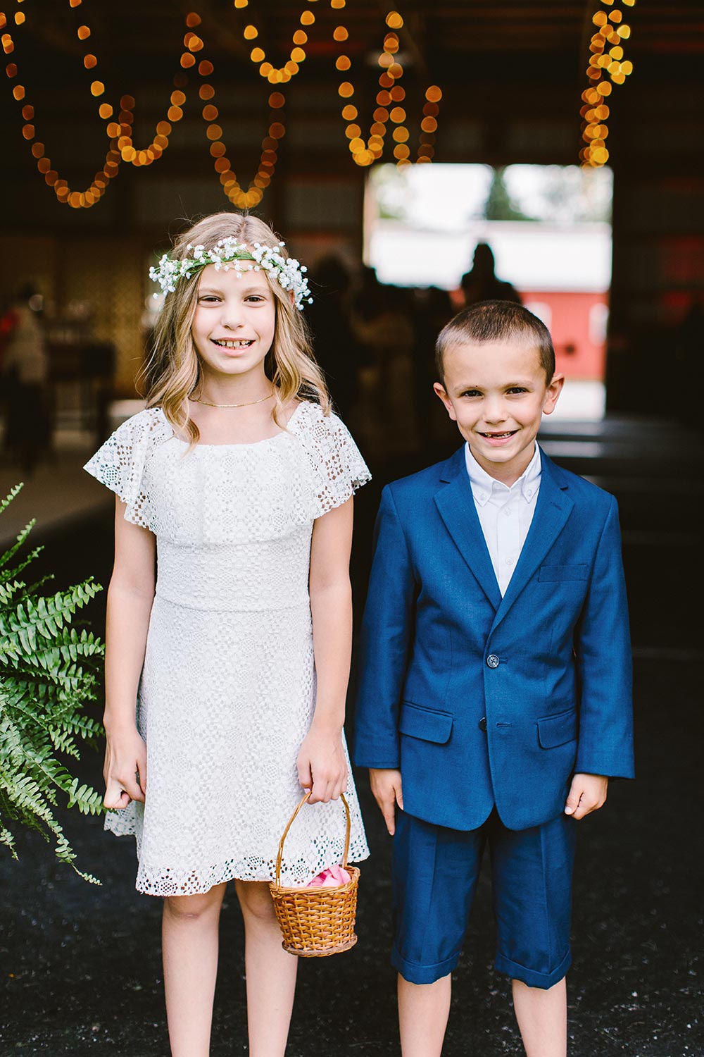 boho flower girl dress and blue ring bearer suit