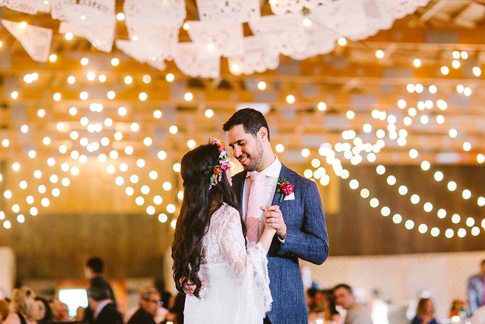 boho wedding with laser cut bunting first dance